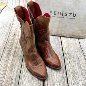 BED‎ STU Amanda II Women's Size 7.5 Pecan Rustic Oxidized Western Ankle Booties